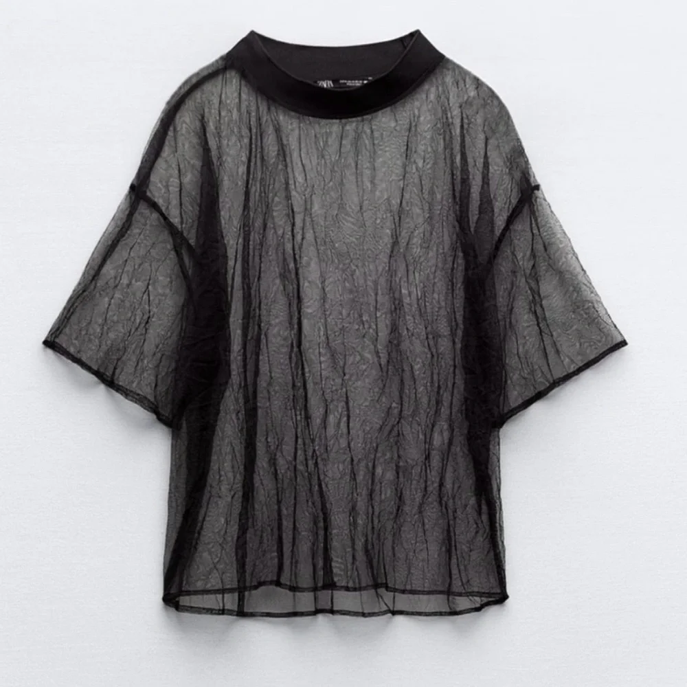 Zara Elegant Black Sheer Blouse - Picture 6 of 9